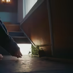 someone reaching down to reach the bottom of a stairwell