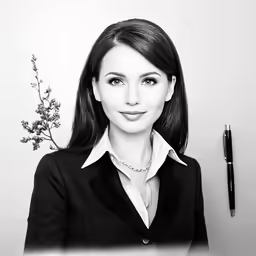 the business woman is posing for a picture