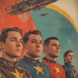 a poster featuring men of color, stars, and space