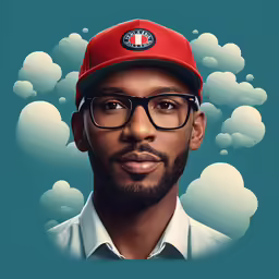 a digital painting of a man in glasses and a red cap