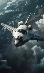 an airplane flying in the sky above a group of clouds