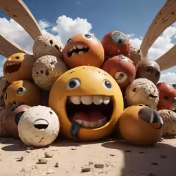 a bunch of balls that are sitting in the sand