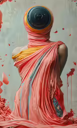 the back side of a woman wearing a pink dress