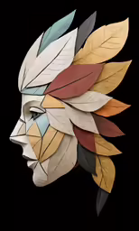 an artistic mask made out of leaves and metal