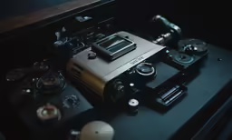 a bunch of old cameras sitting on top of a table
