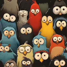 many birds all lined up in a group