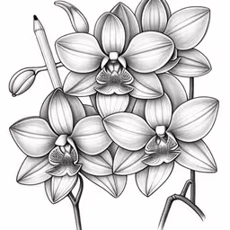 the image shows a bouquet of flowers,pencil drawing flowers by person using a digital file