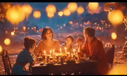 there are several children around a table with candles on it