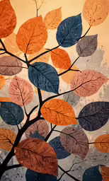 colorful leaf print with various colors on a beige background