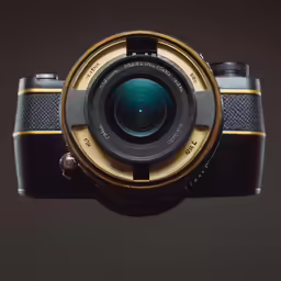 a camera with its lens and lens cap facing up