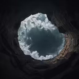 clouds are seen through the hole in this photo