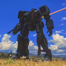 an animation of a robot shooting a bomb