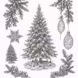 black and white christmas tree photo with ornaments