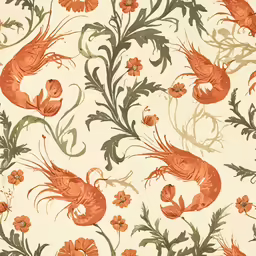 an orange floral wallpaper featuring orange shrimp