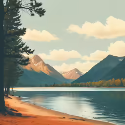 there is a lake surrounded by some trees
