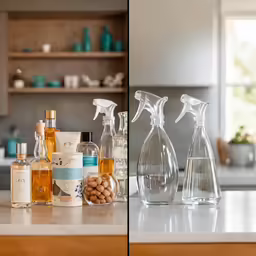 three pictures with bottles and containers that look like clear bottles