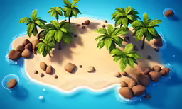 an island made out of small rocks and plants
