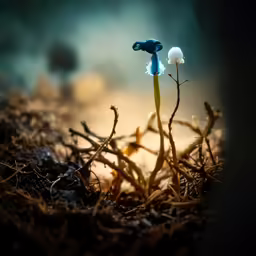 the tiny blue flower is near the small white flower