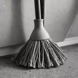 a black and white photograph of a cleaning broom