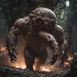 the monster, the god of all destruction, appears to be in the midst of burning