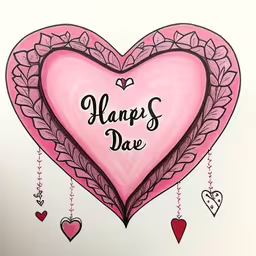 a pink heart drawing with words that read