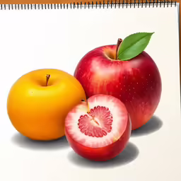 two fruits on top of each other with green leaf