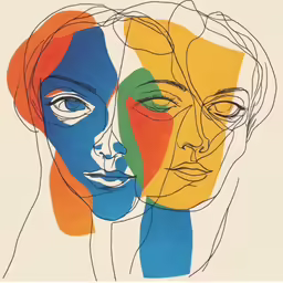 abstract portrait featuring faces in various colors