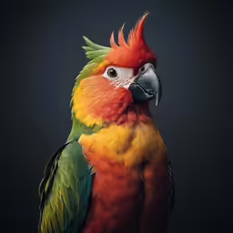 the parrot is colorful with many feathers
