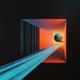 abstract art with an orange background and a blue circular object