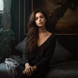 there is a woman that is sitting on a bed