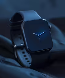 a watch that looks like it has blue light inside,this is a modern smartwatch with black leather band