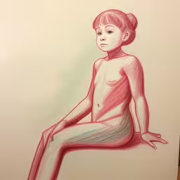 pencil drawing of girl sitting sideways on floor,a drawing of a girl with her legs crossed