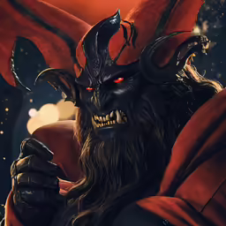 a male demon holding a sword and wearing a long beard