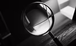 a magnifying glass sitting on top of a wooden table