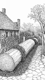 a sketch of logs by the gate