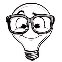 a light bulb with glasses that looks like a smiley face