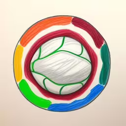 colorful drawing of a flower in the center of a white circle