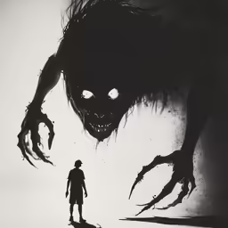 a black and white photo of a monster with hands on it