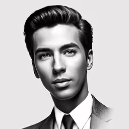 a black and white photo of a man in a suit