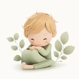 illustration of a boy sitting with leaves on his back