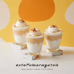 two cups are sitting with whipped cream on top