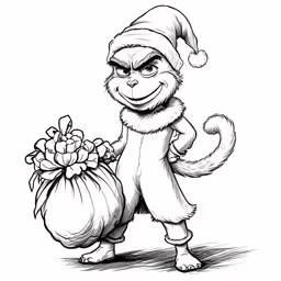 a cartoon monkey in christmas clothes with a sack