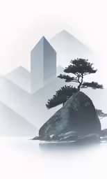 a rock with a pine tree on top