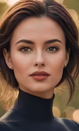 a young model with brown hair in black dress