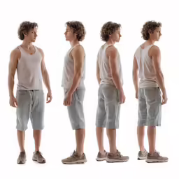 man in three stages of posture standing back to back