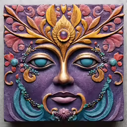 an artistically painted mask on a gray background