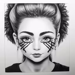 a woman with a weird eyeliner and black and white photo