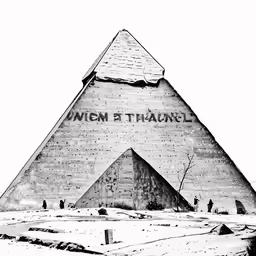 the large brick pyramid is next to some small buildings