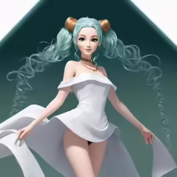 a white dress with long hair is depicted in this cartoon