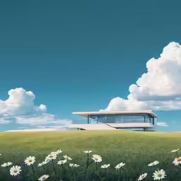 a building sitting on the top of a grassy hill